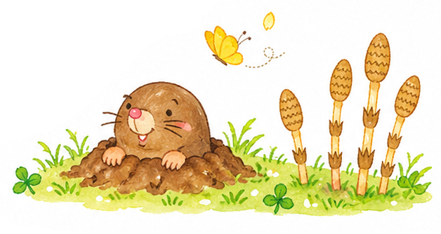 つくしとモグラ、ちょうちょの春らしいイラスト
