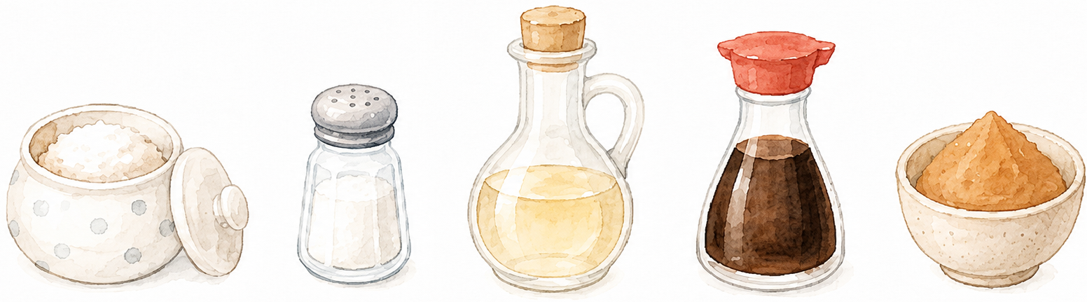 料理の調味料さしすせそイラスト
